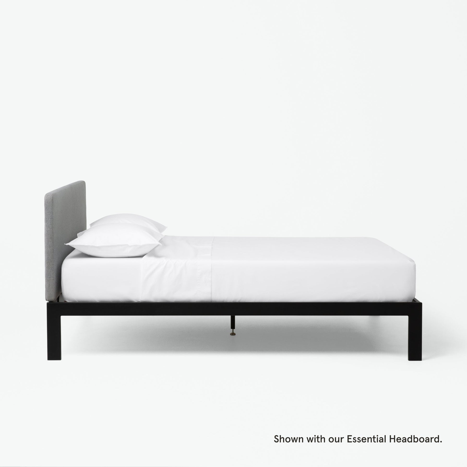 Side view of the  Tuft and Needle Essential Platform Bed Frame||color:black