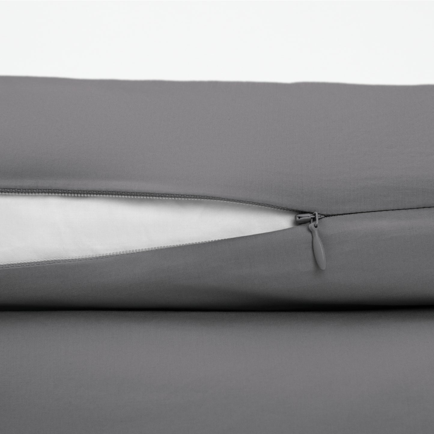 The Tuft and Needle Classic Percale Duvet Set, zipper closure on the side of the pillow || color: Gray Quill