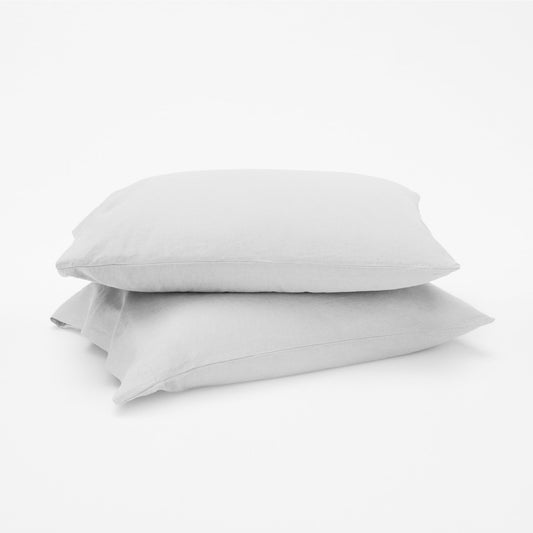 The Tuft and Needle Linen-Cotton Blend Pillowcase Set, 2 pillows in a pillowcase stacked on top of each other  || color: Cloud