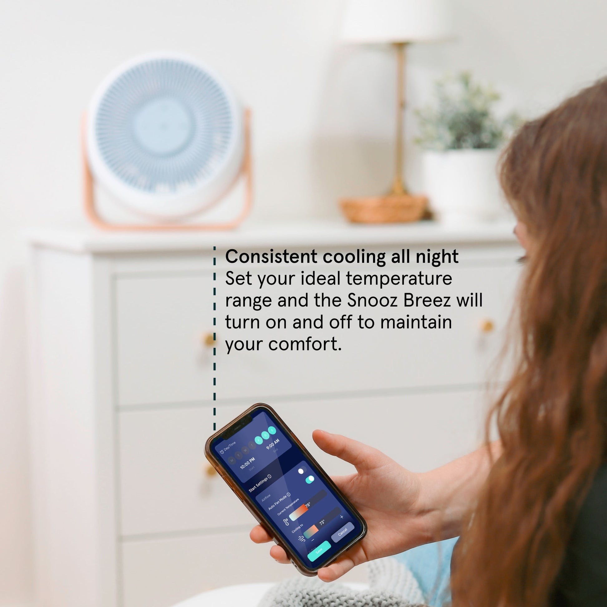 Image showing the app used to control the Snooz Breez Smart Bedroom Fan & White Noise Machine
