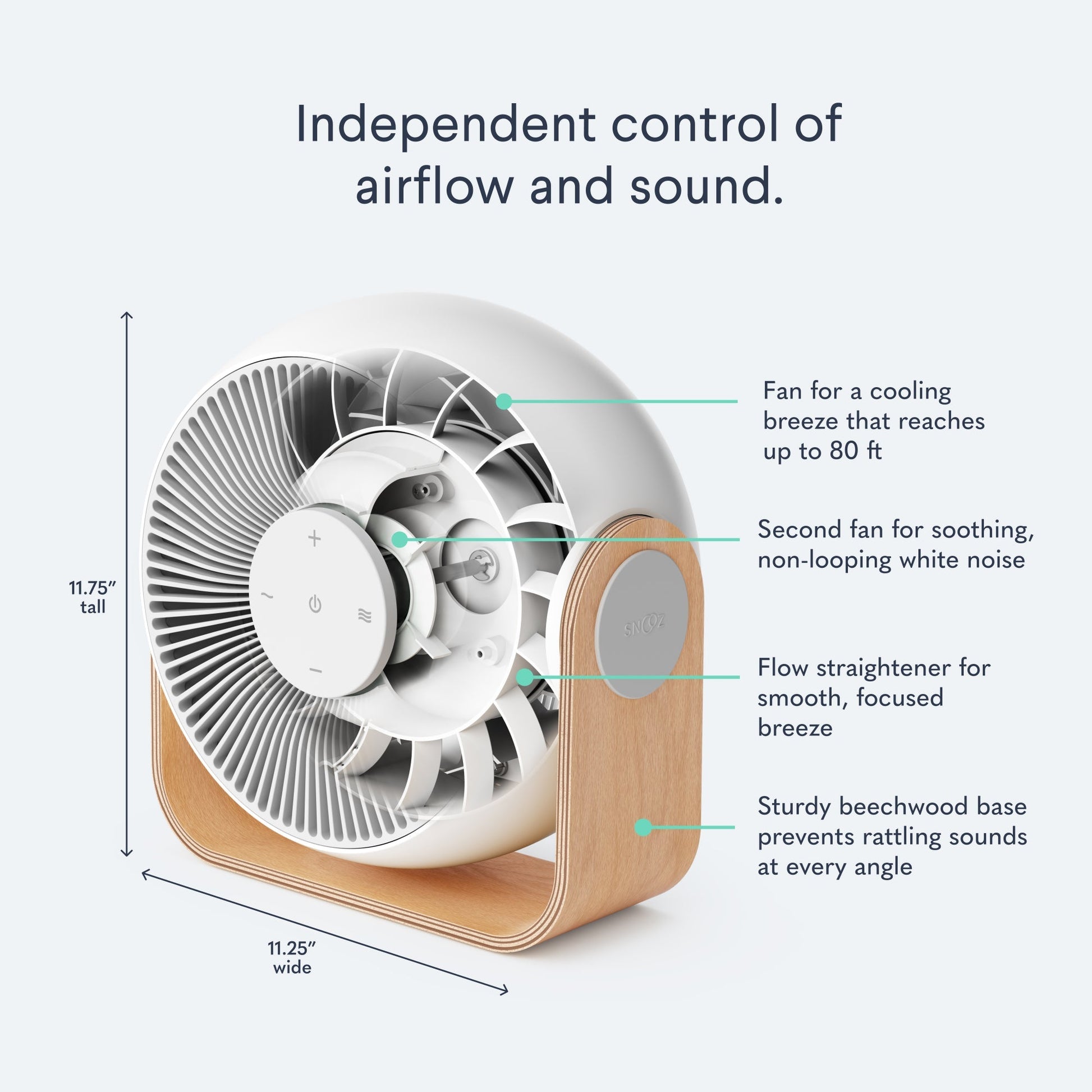 Images of inner workings of the Snooz Breez Smart Bedroom Fan & White Noise Machine