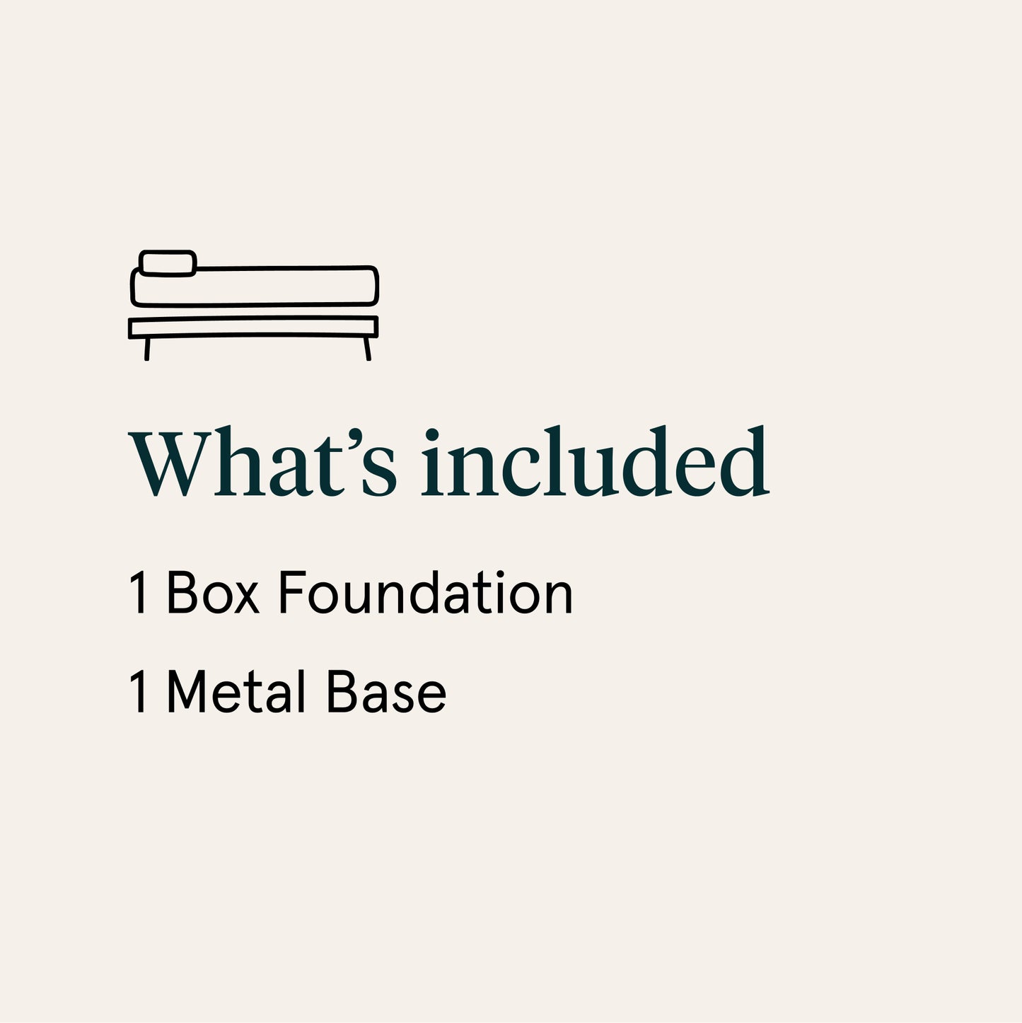 Listing of what's included items with a bed icon on a beige background