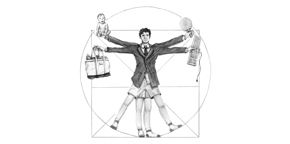 Drawing of a man juggling work life balance and struggling