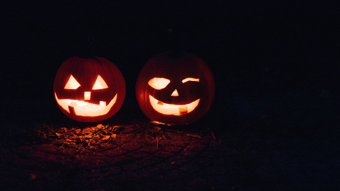 Jack-o-lanterns glowing in the dark