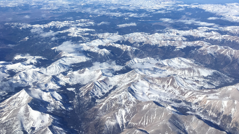 Arial picture of snow capped mountains