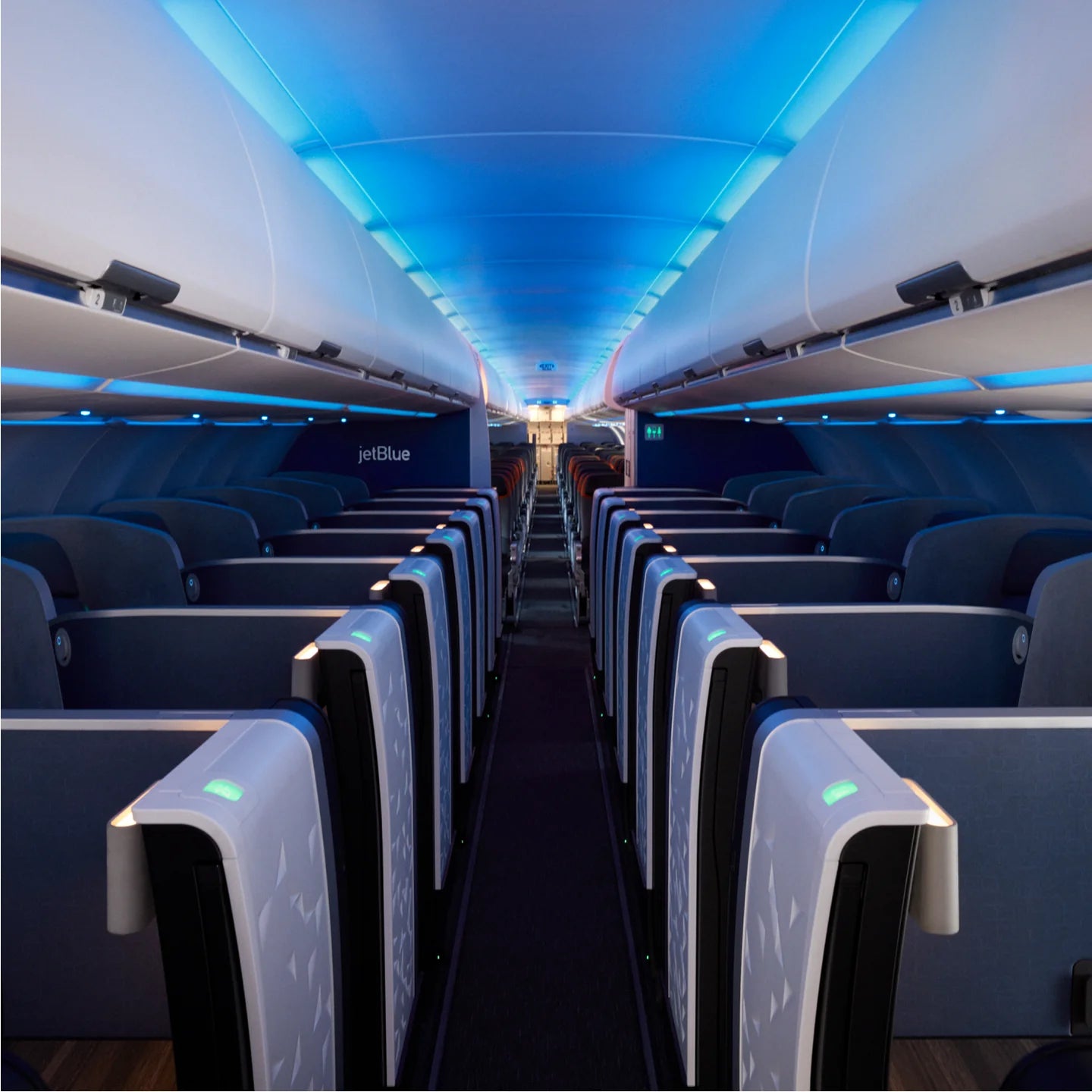 The isle of a JetBlue airplane  