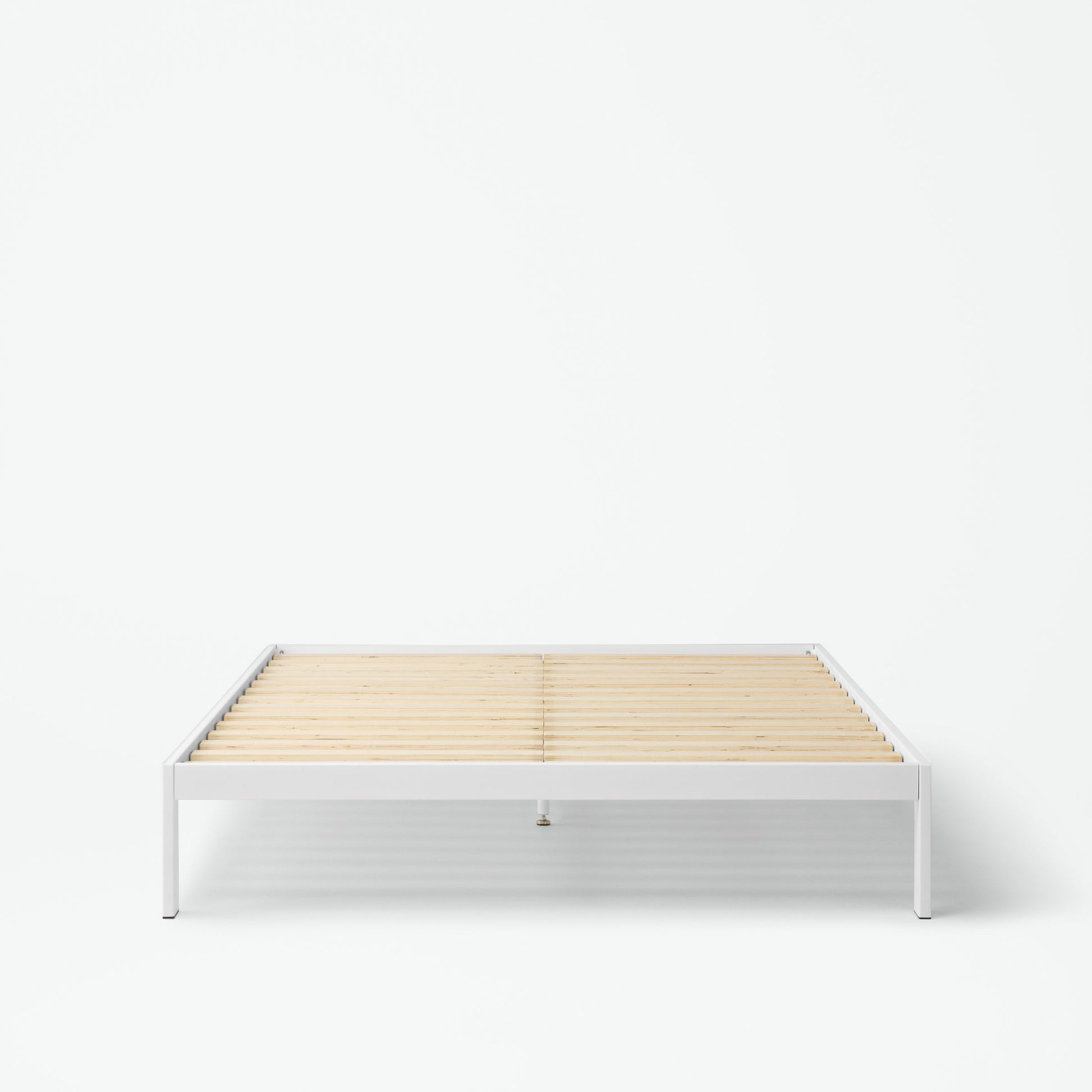 The  Tuft and Needle Essential Platform Bed Frame without a mattress||color:white