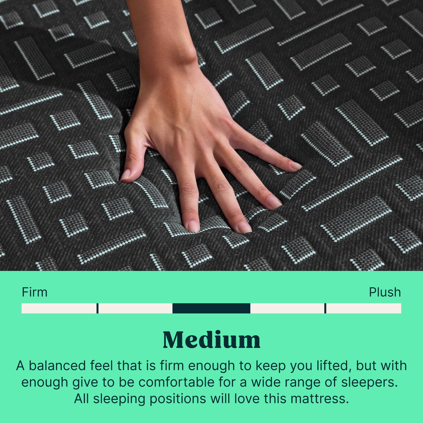 Hand pressing firmly on a Tuft and Needle  mattress