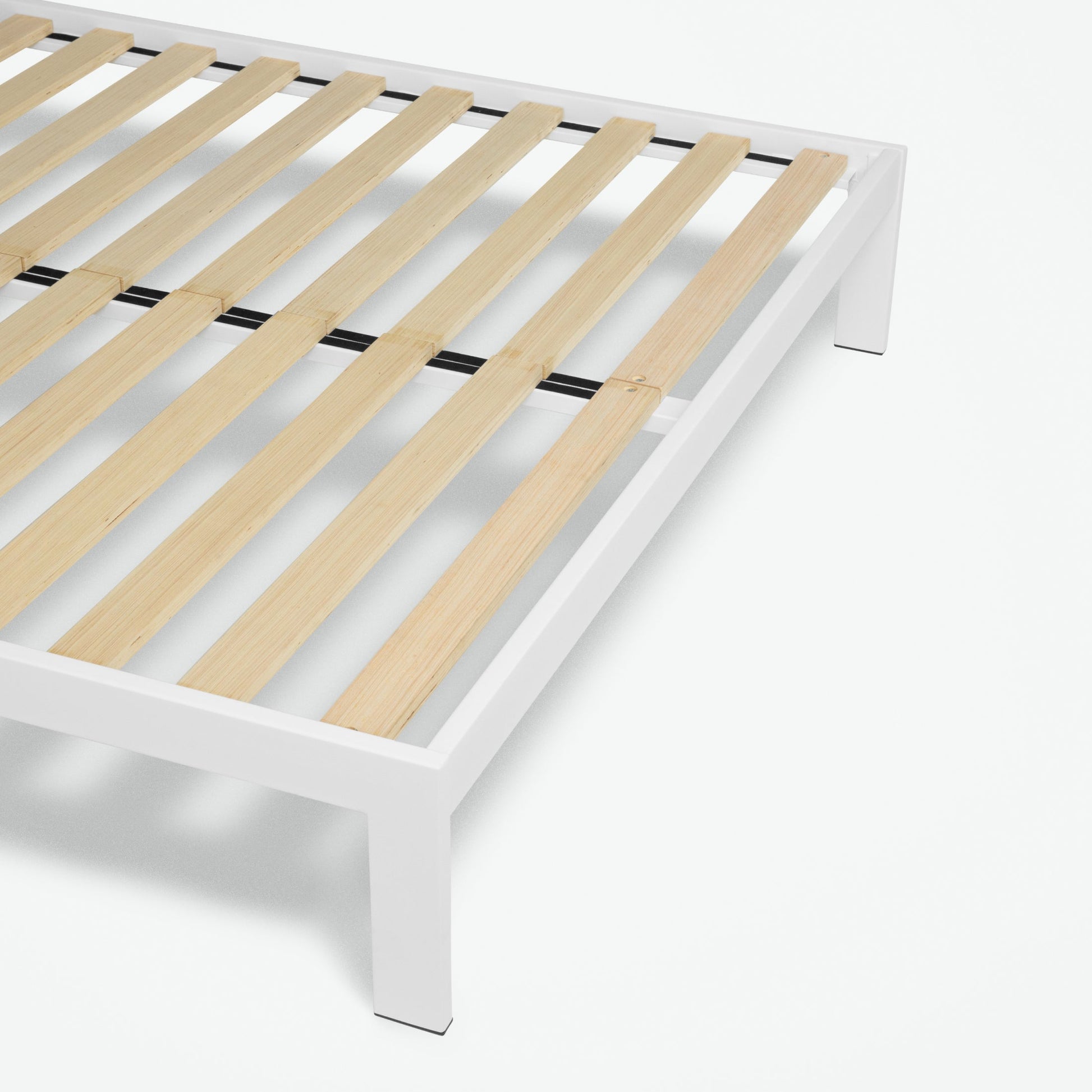 Close-up view of the  Tuft and Needle Essential Platform Bed Frame||color:white
