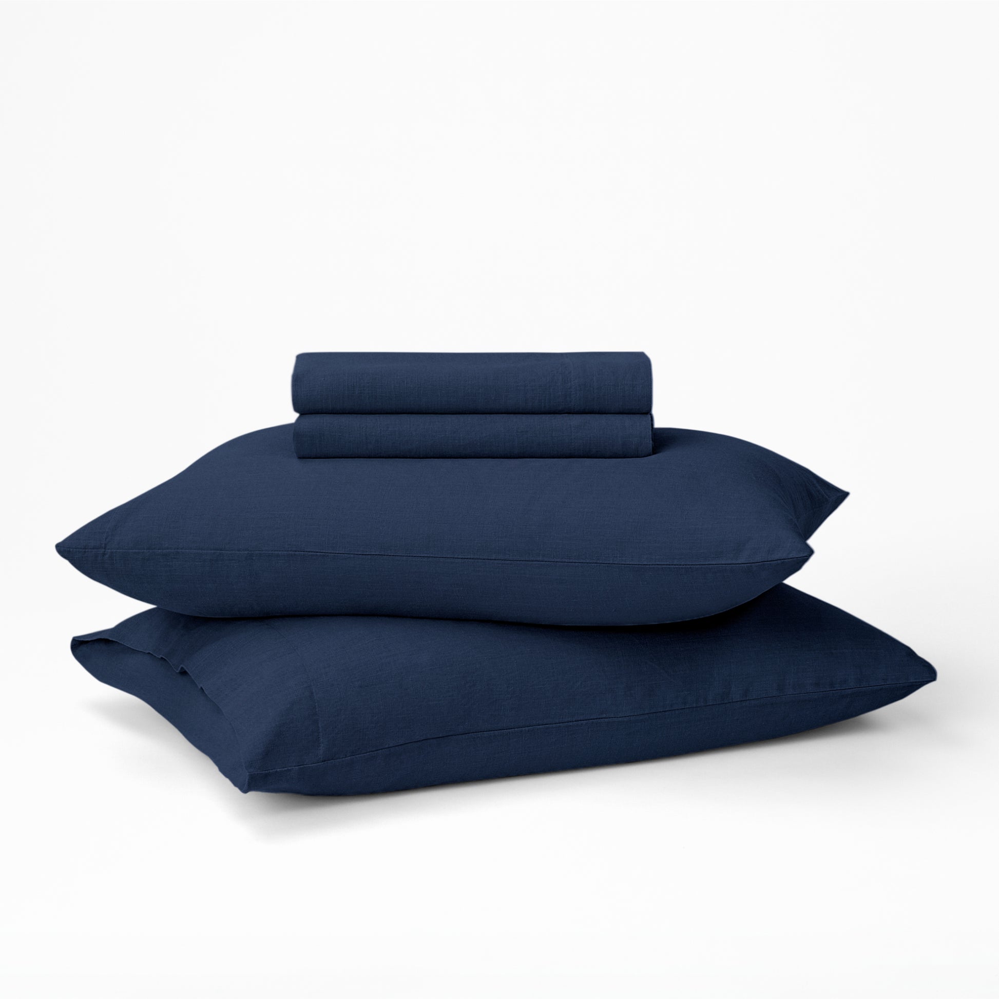 Stacked hemp sheet set in color Midnight