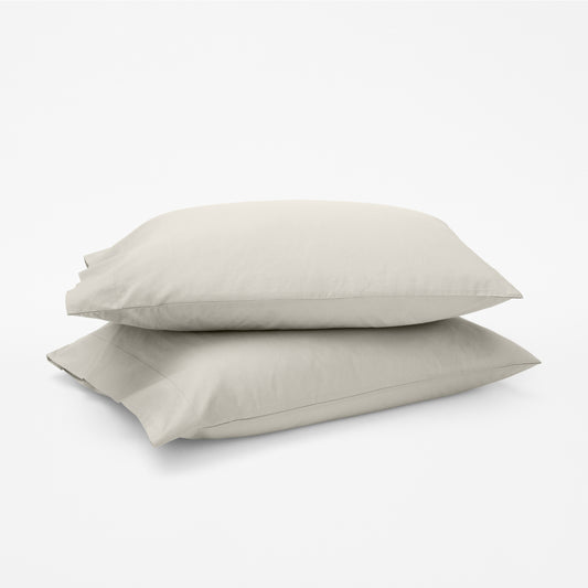The Tuft and Needle Classic Percale Pillowcase Set, 2 pillows in a pillowcase stacked on top of each other || color: Sand
