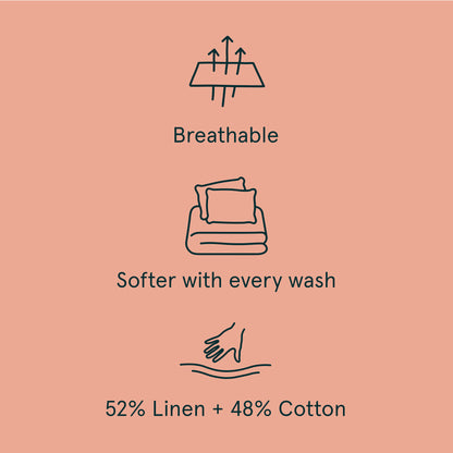 The Tuft and Needle Linen-Cotton Blend Sheet Set, benefit details  || color: Muted Clay
