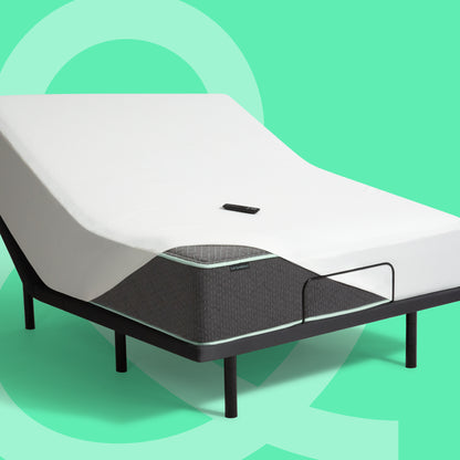 Tuft & Needle Mint Mattress II with mattress protector on a baselogic Gold Adjustable Base with the head raised
