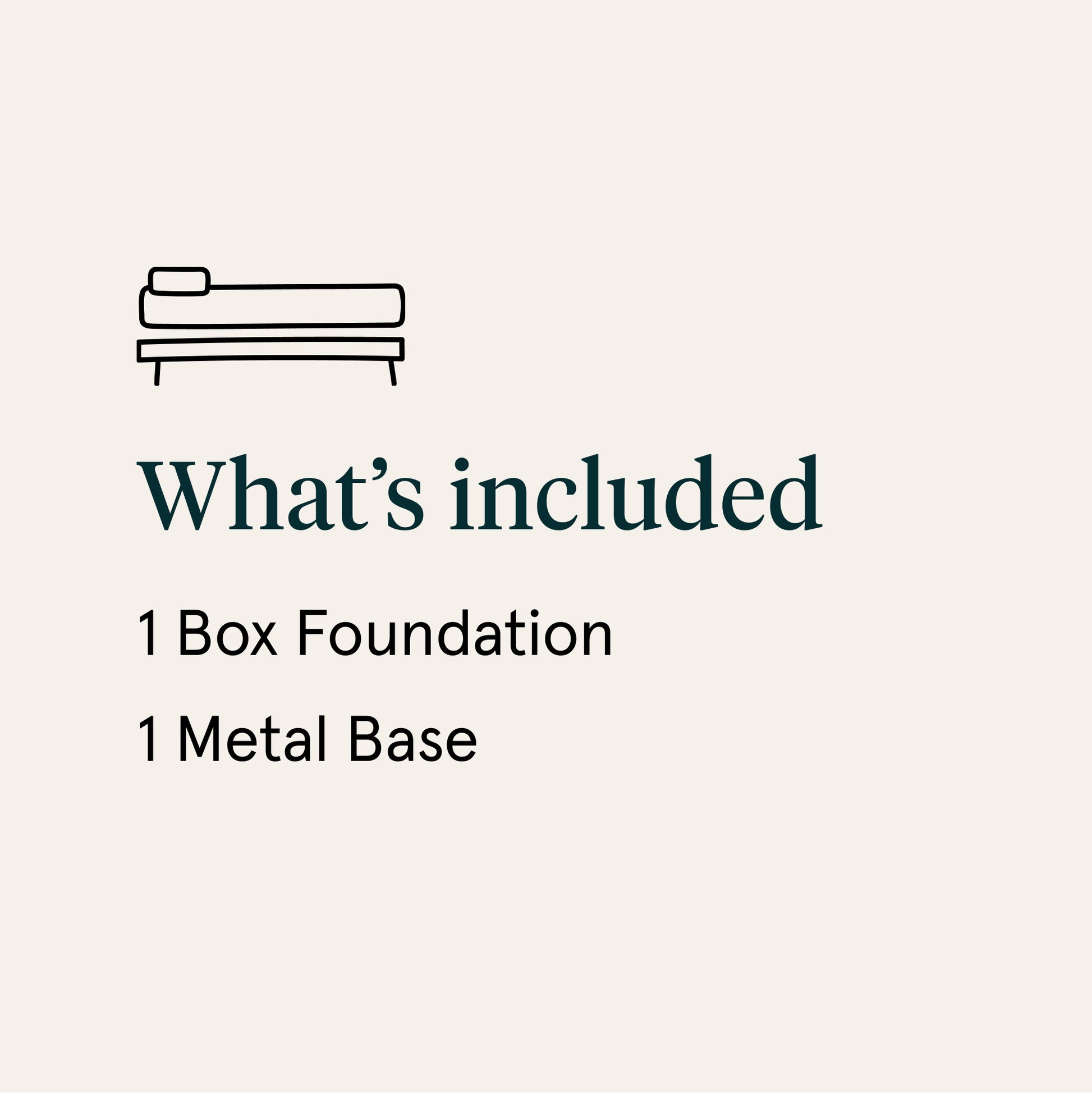 Listing of what's included items with a bed icon on a beige background