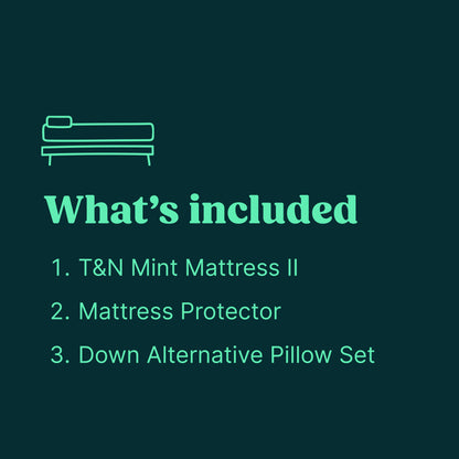 Graphic exp&N Mint II mattress, pillow set, and mattress protector.
