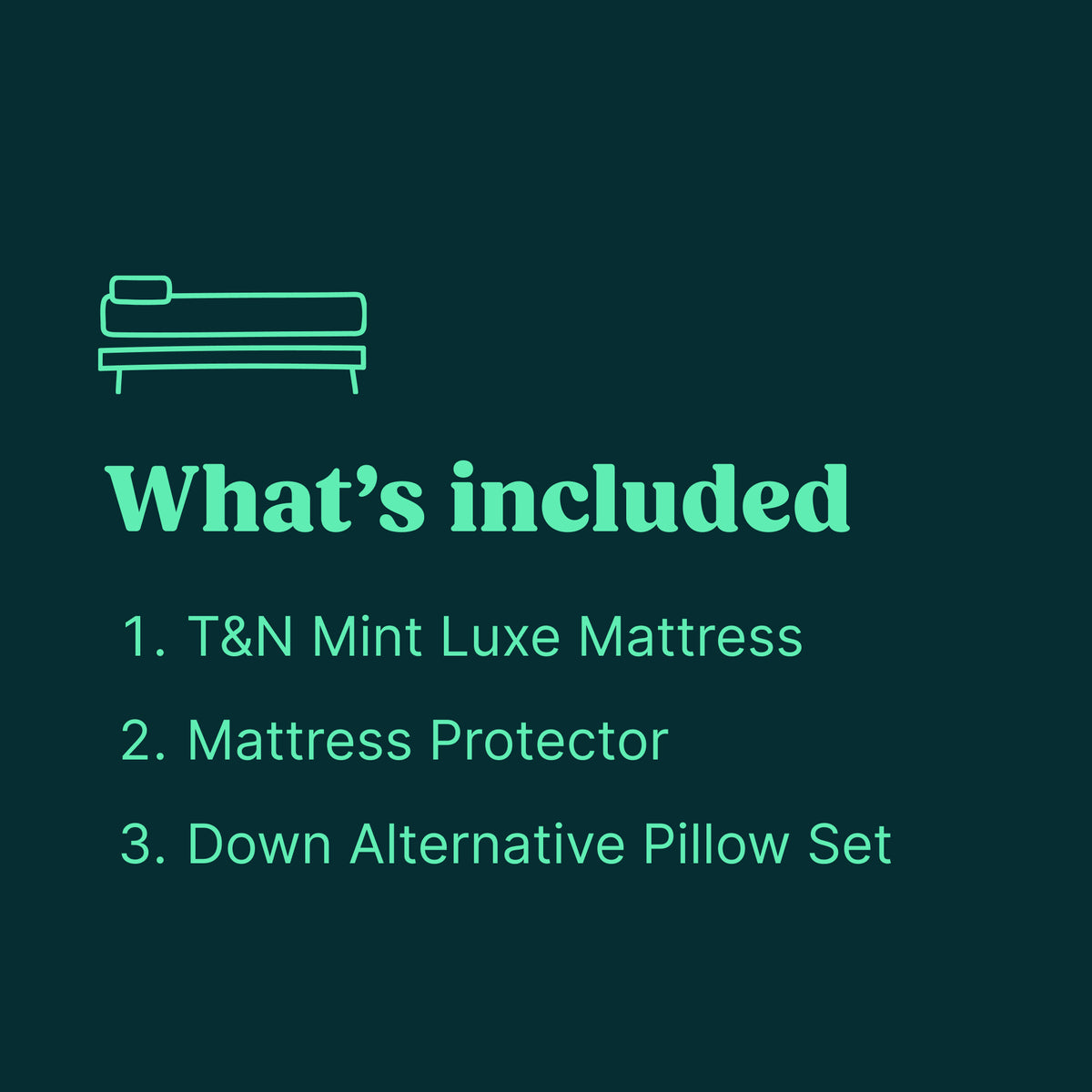 Tuft & Needle bundle includes the Mint Luxe Plush Hybrid Mattress, a Mattress Protector and a Down Alternative Pillow Set