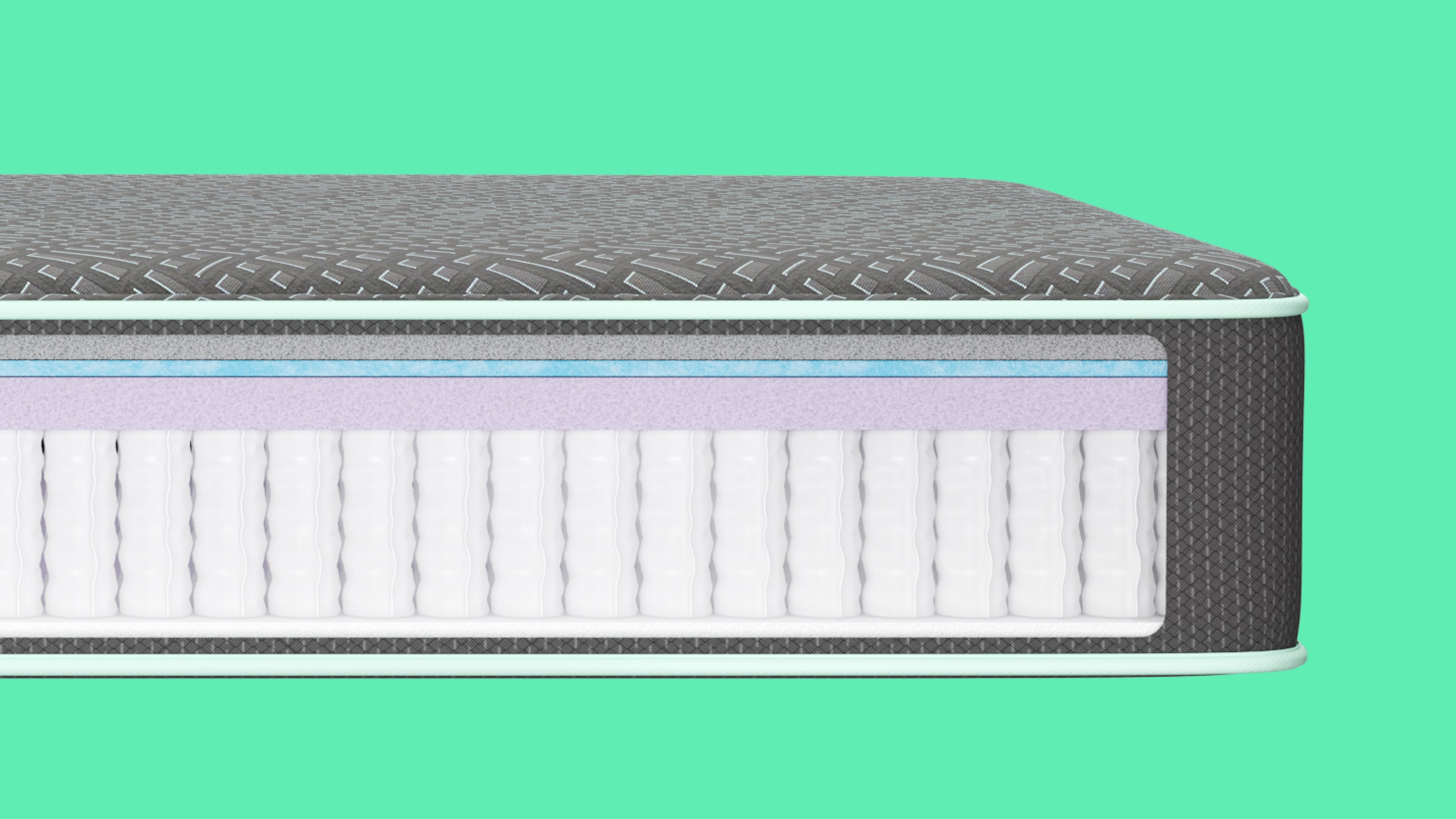 Closeup of the Tuft and Needle Original Hybrid Mattress II and the inner workings of the mattress.